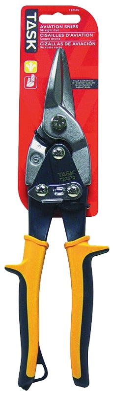 TASK T22370 Aviation Snip, 10 in OAL, Straight Cut, Chrome Molybdenum Steel Blade, Soft-Touch Handle, Yellow Handle