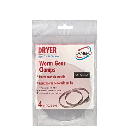 Lambro 2841 Worm Gear Clamp, 4 in Duct, Clamping Range: 3-9/16 to 4-1/2 in, Steel, Zinc