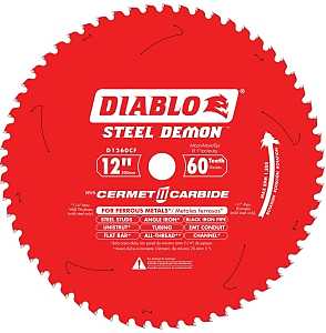 Diablo D1260CF Circular Saw Blade, 12 in Dia, 1 in Arbor, 60-Teeth, Cermet Cutting Edge