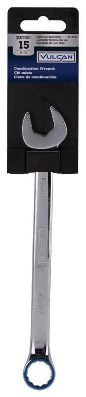 Vulcan MT6548507 Combination Wrench, Metric, 15 mm Head, Chrome Vanadium Steel, Silver
