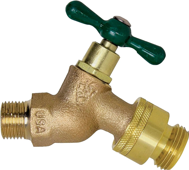 Arrowhead Brass 351BFPLF Hose Bibb, 3 in L, 3/4 x 3/4 in, MIP x Hose, 8 to 9 gpm, 125 psi, Brass Body, Rough