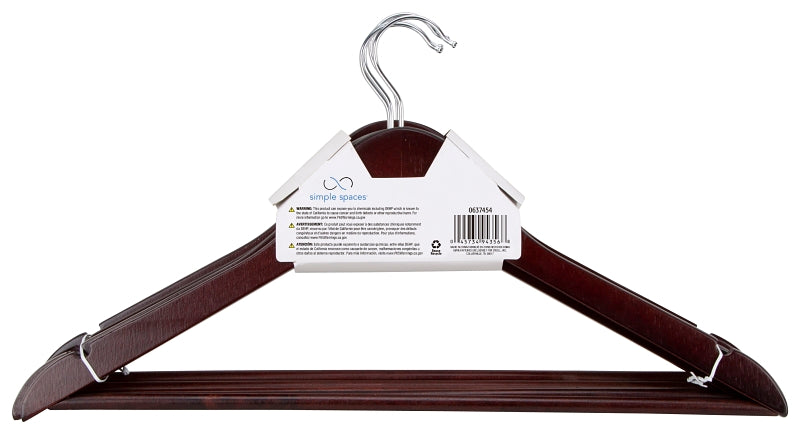 Simple Spaces HEA00040G Cloth Hanger Set, 6.6 lb Capacity, Steel/Wood, Mahogany