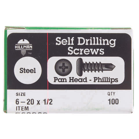 HILLMAN No. 6-20 X 1/2 in. L Phillips Pan Head Self-Drilling Screws 100 pk
