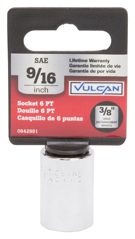Vulcan MT6494496 Drive Socket, 9/16 in Socket, 3/8 in Drive, 6-Point, Chrome Vanadium Steel, Chrome