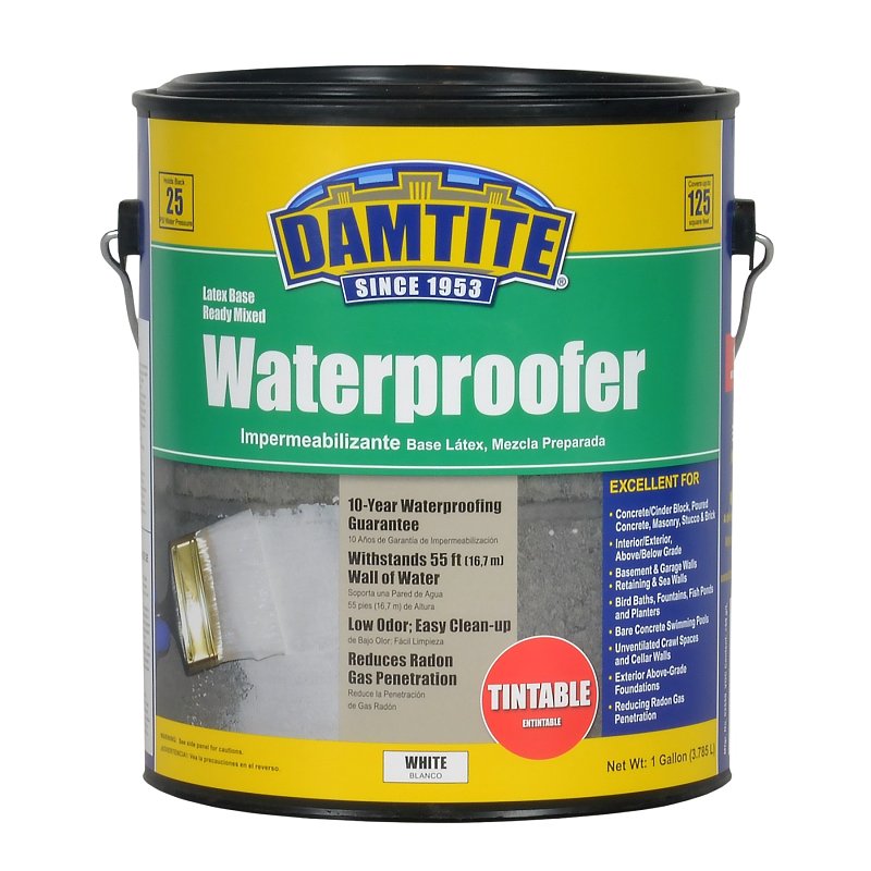 Damtite 03550 Latex Waterproofer, White, Liquid, 1 gal Pail