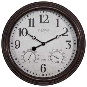 Equity 404-3015 Clock, 15 in Dia, Round, Brown Frame, Plastic Clock Face, Analog