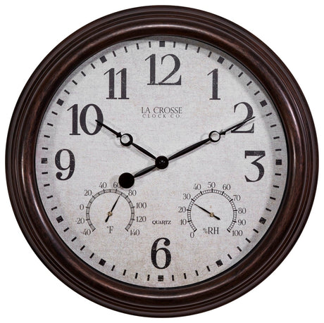 Equity 404-3015 Clock, 15 in Dia, Round, Brown Frame, Plastic Clock Face, Analog