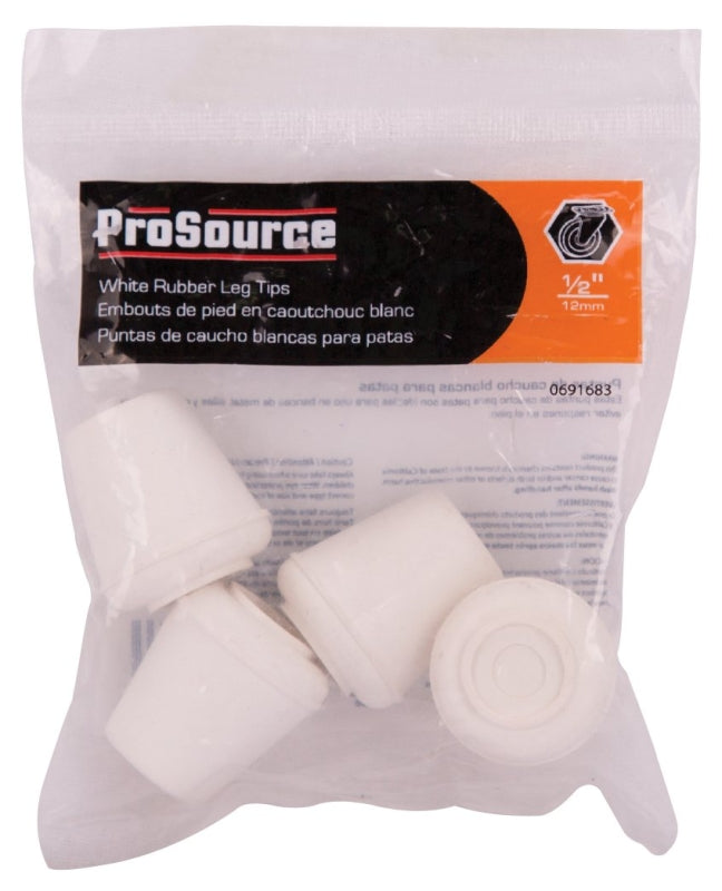 ProSource FE-50641-B Furniture Leg Tip, Round, Rubber, White, 1/2 in Dia, 1.1 in H, Pack of 36