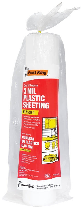 Frost King P1025/3 Polyethylene Sheeting, 3 mil Thick, 25 ft L, 10 ft W, Clear