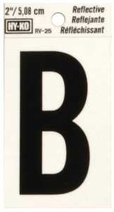 Hy-Ko RV-25/B Reflective Letter, 1-1/2 in W x 3 in H Dimensions, Character: B, 2 in H Character, Black Character, Vinyl, Pack of 10