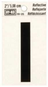 Hy-Ko RV-25/I Reflective Letter, 1-1/2 in W x 3 in H Dimensions, Character: I, 2 in H Character, Black Character, Vinyl, Pack of 10