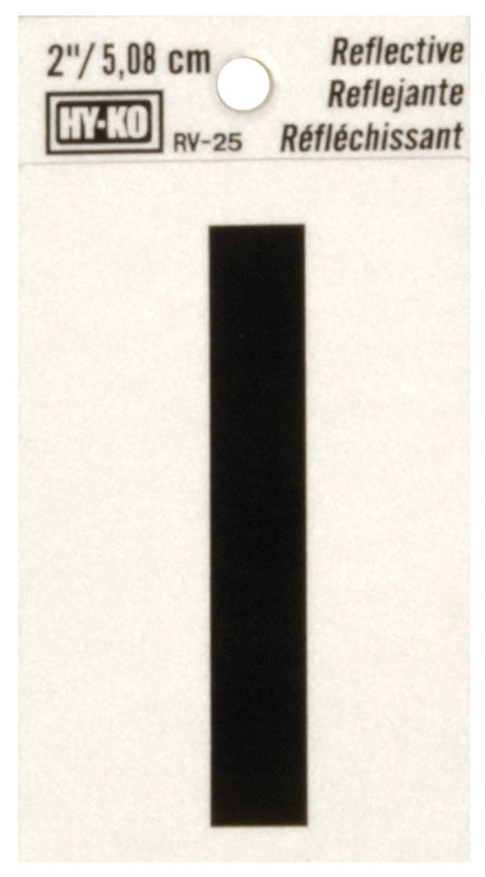 Hy-Ko RV-25/I Reflective Letter, 1-1/2 in W x 3 in H Dimensions, Character: I, 2 in H Character, Black Character, Vinyl, Pack of 10