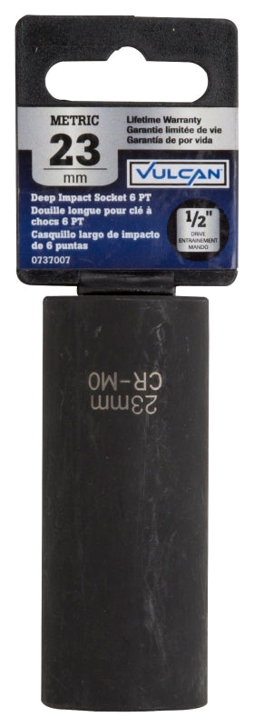 Vulcan MT6580221 Deep Impact Socket, 23 mm Socket, 1/2 in Drive, Deep Drive, 6-Point, Chrome Molybdenum Steel