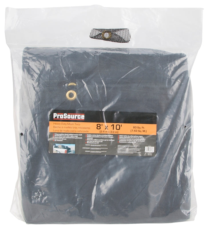 ProSource 742718 Mesh Tarpaulin, 10 ft L, 8 ft W, Polypropylene, Black