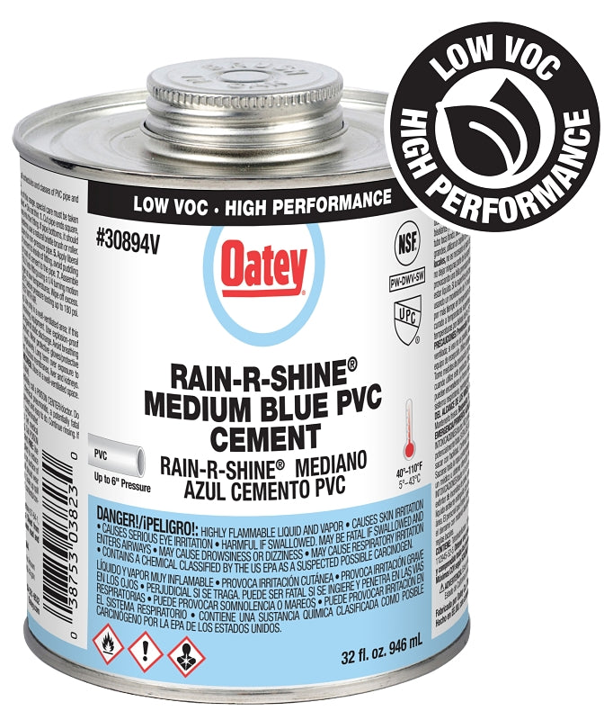 Oatey Rain-R-Shine 308942V Medium-Bodied Fast Set Cement, 32 oz Can, Liquid, Blue