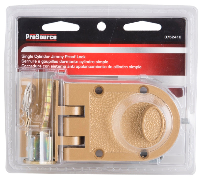 ProSource 6296404-PS Jimmy Proof Lock, Keyed Different Key, Brass, Brass, Kwikset Keyway, 1-2-3/8 in Thick Door