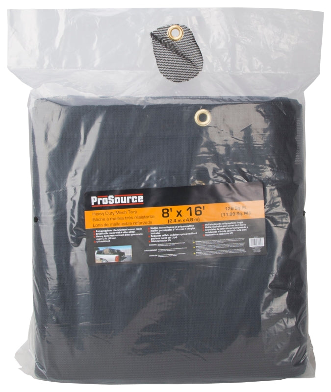 ProSource 746B Mesh Tarpaulin, 16 ft L, 8 ft W, Polypropylene, Black