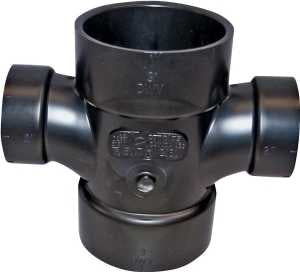 Canplas 102189BC Reducing Double Sanitary Pipe Tee, 3 x 1-1/2 in, Hub, ABS, Black