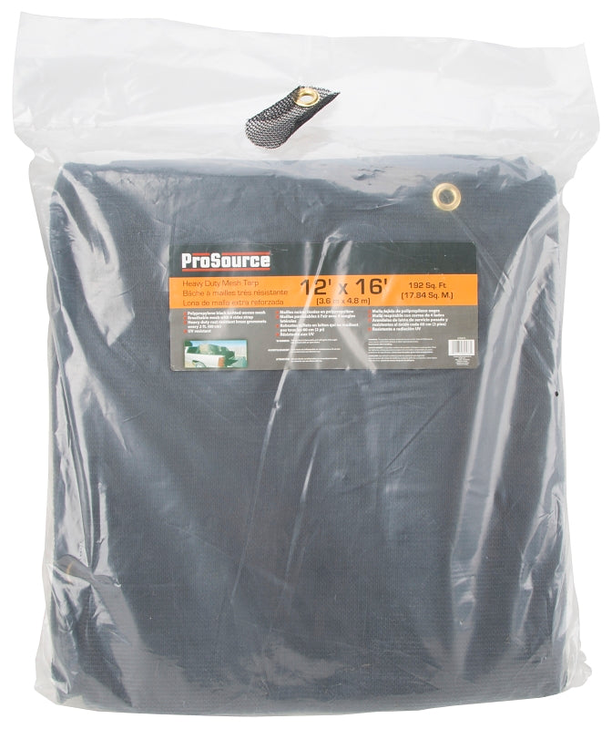 ProSource 2390B Mesh Tarpaulin, 16 ft L, 12 ft W, Polypropylene, Black