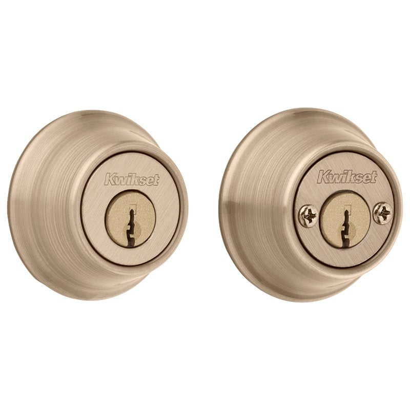 Kwikset 600 Series 665 5 RCAL RCS/5303 Deadbolt, 3 Grade, Keyed Key, Zinc, Antique Brass, 2-3/8 to 2-3/4 in Backse