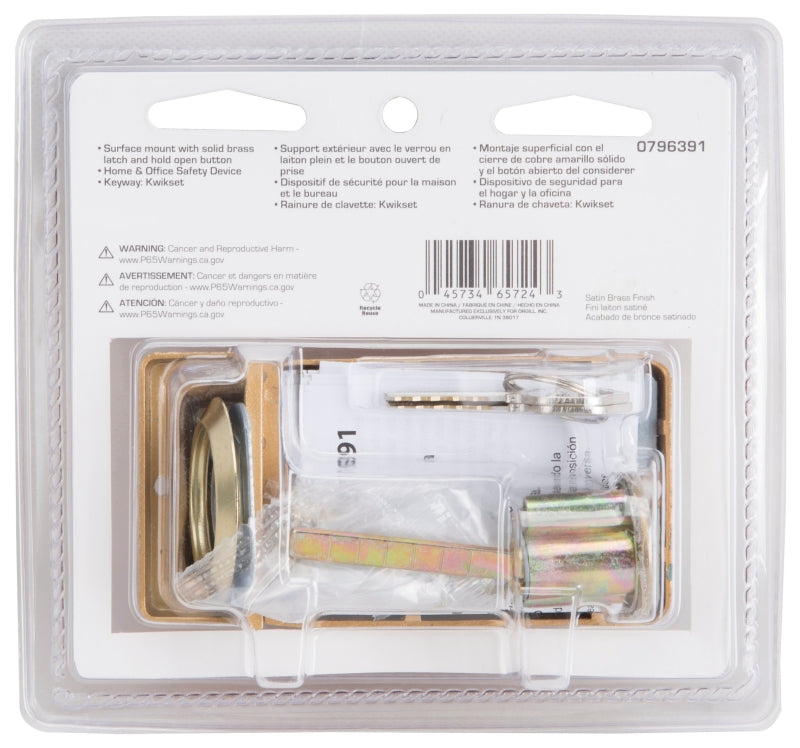 ProSource 6296453-PS Rim Deadbolt, Keyed Different Key, Brass, Brass, Kwikset Keyway, 1-2-3/8 in Thick Door