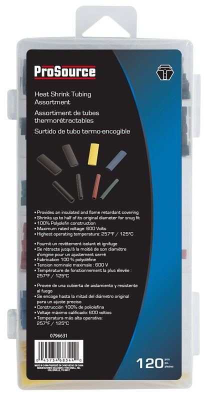 ProSource 60240 Heat Shrink Tubing Assortment, 5/32, 3/16, 9/32, 5/16 in Dia, 1-3/4 in L, Polyolefin