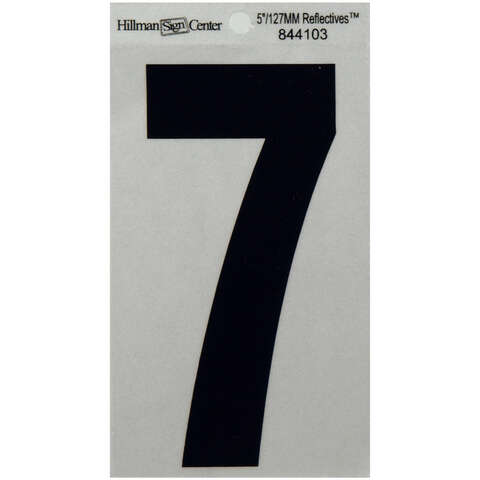 HILLMAN 5 in. Reflective Black Vinyl Self-Adhesive Number 7 1 pc, Pack of 6