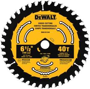 DEWALT DWA261240 Circular Saw Blade, 6-1/2 in Dia, 5/8 in Arbor, 40-Teeth, Tungsten Carbide Cutting Edge