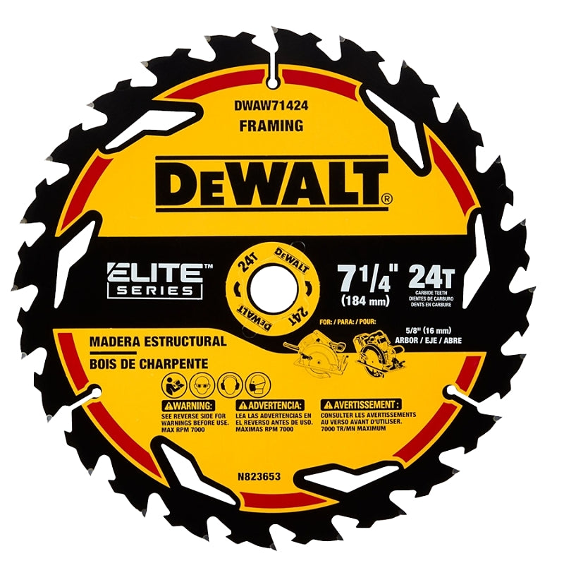 DEWALT ELITE Series DWAW71424B10 Circular Saw Blade, 7-1/4 in Dia, 5/8 in Arbor, 24-Teeth, 10/PK, Pack of 10