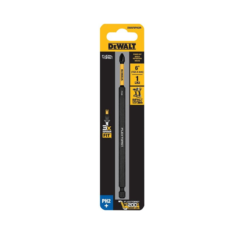 DEWALT DWAF6PH2IR Impact Screwdriver Bit, 1/4 in Drive, Phillips Drive, 1/4 in Shank, Hex Shank, 6 in L, Steel
