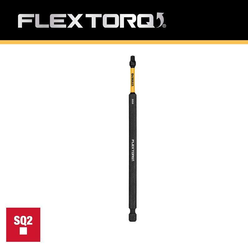 DEWALT FLEXTORQ DWAF6SQ2IR Impact Screwdriving Bit, #2 Drive, Square Drive, 1/4 in Shank, Hex Shank, 6 in L, Steel