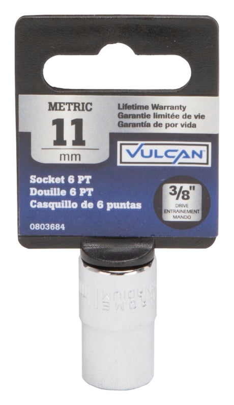 Vulcan MT6499149 Drive Socket, 11 mm Socket, 3/8 in Drive, 6-Point, Chrome Vanadium Steel, Chrome