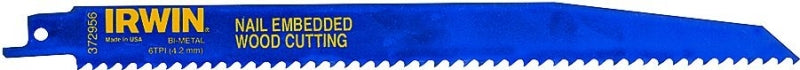 Irwin 372956 Series Reciprocating Saw Blade, Applicable Materials: Nail-Embedded Wood, Plastic, Wood, 2 in W, 9 in L