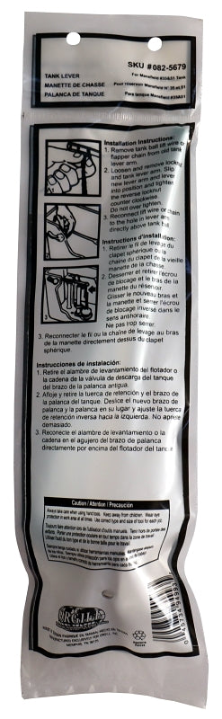 ProSource PMB-207 Toilet Flush Lever, Front, 9 in L Flush Arm, Plastic, Chrome