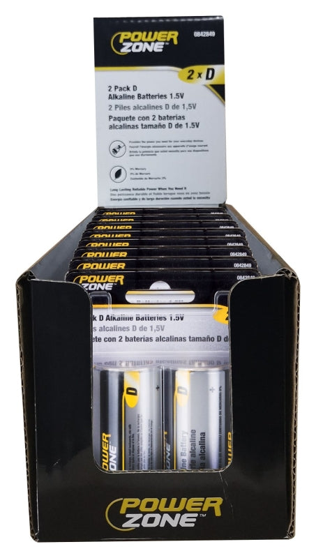 PowerZone LR20-2P-DB Battery, 1.5 V Battery, D Battery, Zinc, Manganese Dioxide, Potassium Hydroxide, Rechargeable: No, Pack of 8