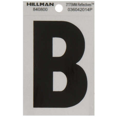 HILLMAN 3 in. Reflective Black Vinyl Self-Adhesive Letter B 1 pc, Pack of 6