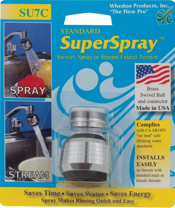 Whedon SU7C Standard Faucet Aerator, Black, 15/16-27 x 55/64-27 Male x Female Thread, Brass, Chrome Plated