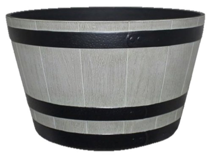 Southern Patio HDR-055488 Whiskey Barrel Planter, 22.24 in Dia, 13.04 in H, Round, Resin, Birchwood Gray