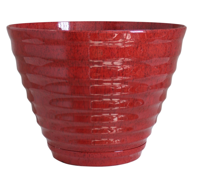 Southern Patio HDR-064763 Planter, 15.9 in Dia, 12.3 in H, Round, Beehive Design, Resin, Red