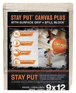 Trimaco Stay Put 4321 Canvas Drop Cloth, 12 ft L, 9 ft W, Canvas/Plastic