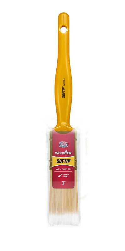 Wooster Q3108-1 Paint Brush, Pearl/White/Yellow, Plastic Handle, 1 in W, Flat Sash Brush, 2-3/16 in L Bristle