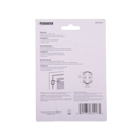 ProSource 20333ZCB-PS Spring Hinge, Steel, Zinc, 180 deg Range of Motion, Screw Mounting