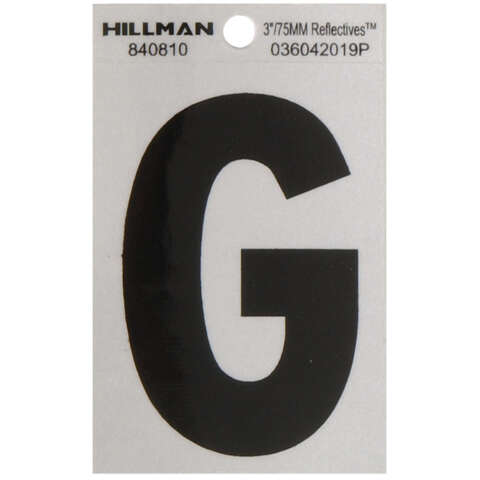 HILLMAN 3 in. Reflective Black Vinyl Self-Adhesive Letter G 1 pc, Pack of 6
