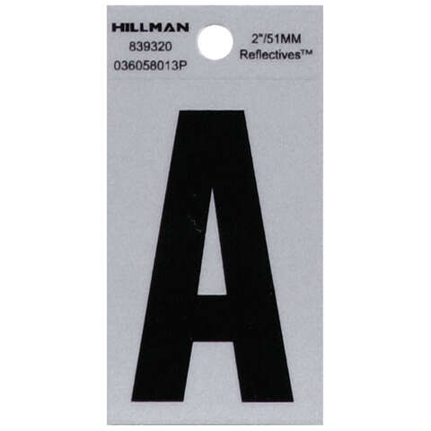 HILLMAN 2 in. Reflective Black Vinyl Self-Adhesive Letter A 1 pc, Pack of 6