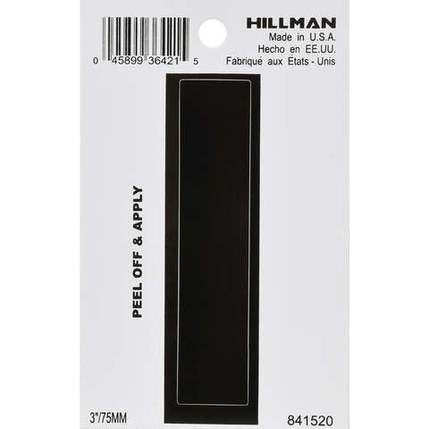 HILLMAN 3 in. Black Vinyl Self-Adhesive Letter I 1 pc, Pack of 6