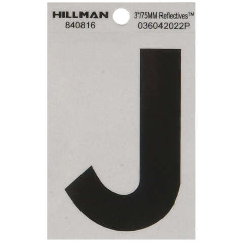 HILLMAN 3 in. Reflective Black Vinyl Self-Adhesive Letter J 1 pc, Pack of 6