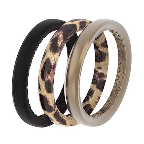Groove Life Women's Leopard Round Assorted Stackable Rings Silicone Water Resistant Size 8
