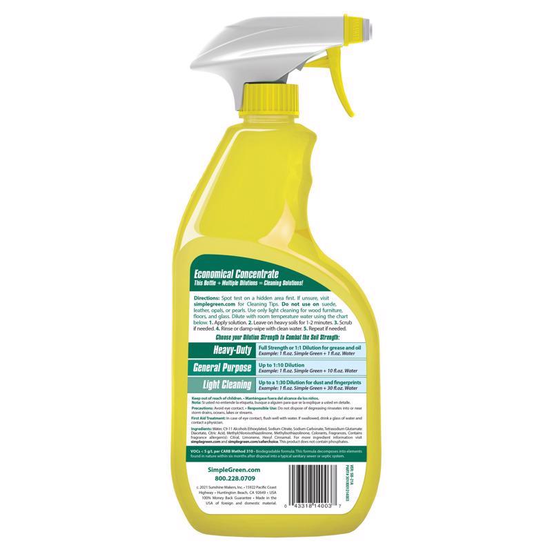 Simple Green 3010001214003 All-Purpose Cleaner, 32 oz Spray Bottle, Liquid, Lemon, Yellow