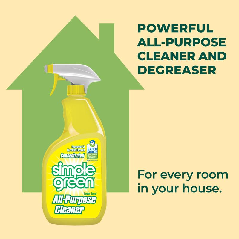 Simple Green 3010001214003 All-Purpose Cleaner, 32 oz Spray Bottle, Liquid, Lemon, Yellow