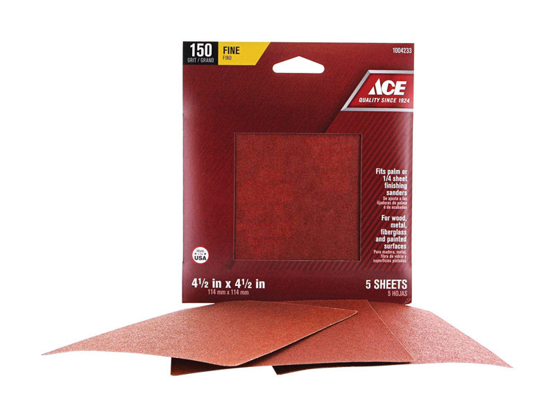 Ace 4.5 in. L X 4.5 in. W 150 Grit Aluminum Oxide Sandpaper 5 pk, Pack of 5